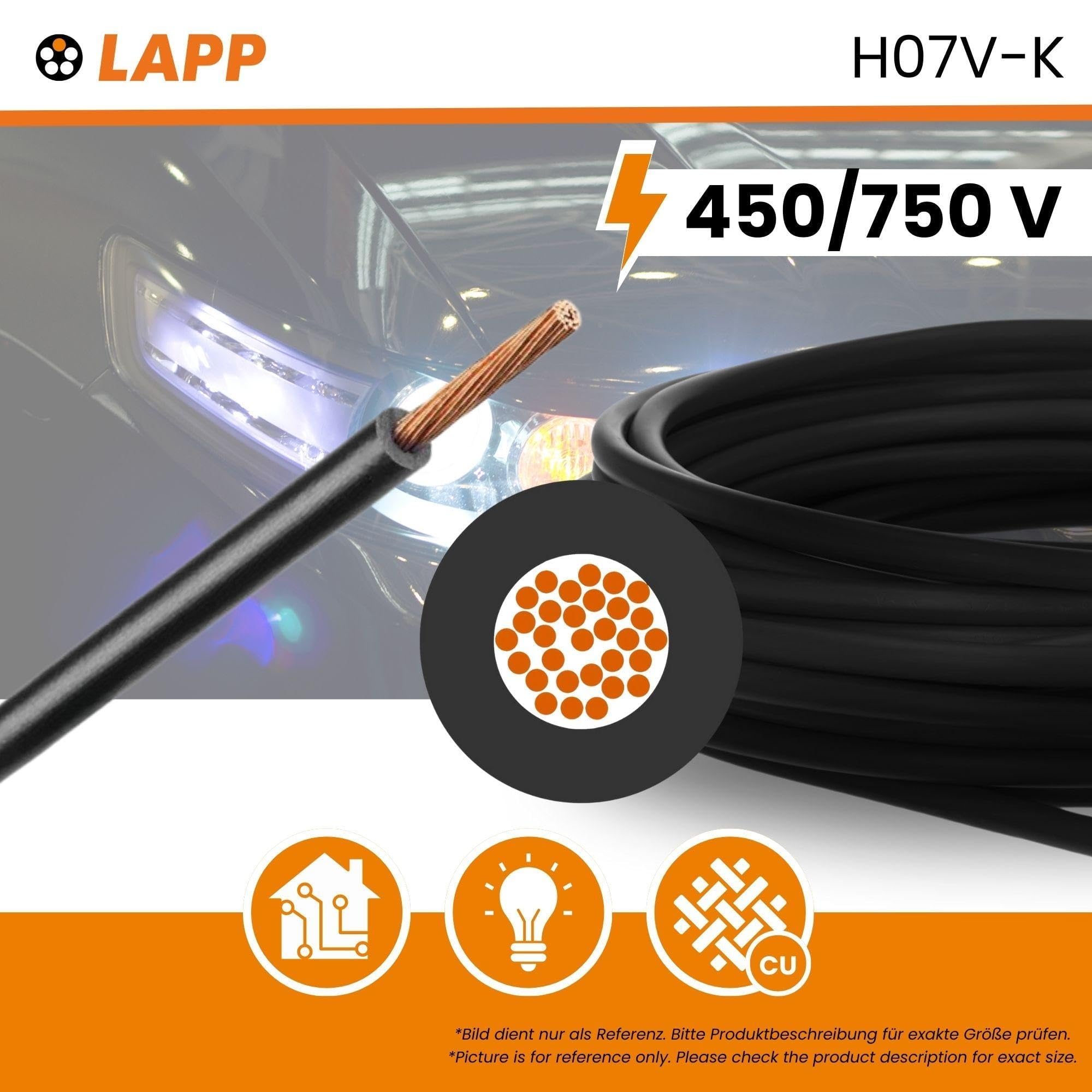 Lapp 4521011 Fil de Câblage H07V-K 25 mm² Noir - Câble Flexible PVC