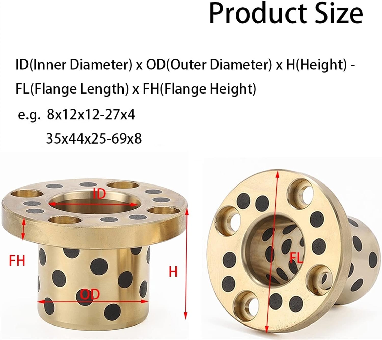 Graphite Brass Bushing, 30,35mm Inside Diameter Short Head Bolts Thrust Countersunk Flanged Brass Impregnated Graphite Oilless Bushing Linear 1Pcs(35x44x40-69x8)