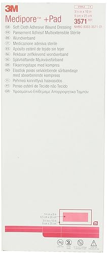 3M Medipore +Pad - Apósito adhesivo para heridas de tela suave, 3571, 9X25CM, 25cartón, 4 cartóncaja