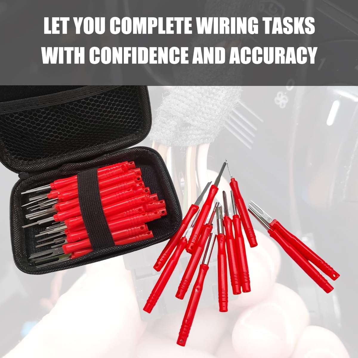 41PCS Terminal Removal Tool Kit, Electrical Wire Connector Pin Extractor Tool Set with Protective Box, Car Terminal Release Depinning Tools Kit for Automotive Household Devices (Red)