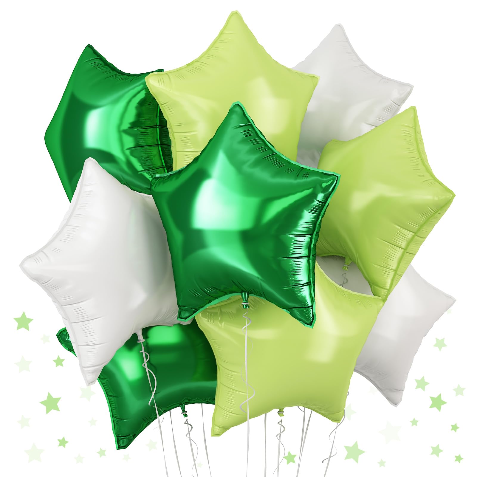 TAOYE Green Star Foil Balloons, 18 Inch Macaron Green Star Foil Balloons Dark Green Light Green White Pentagram Helium Balloons for Jungle Safari