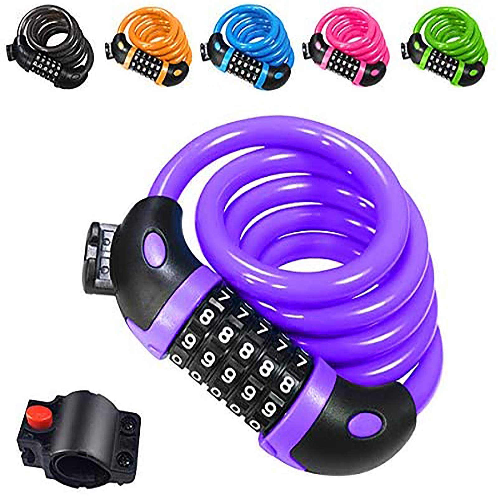 REHKITTZBike Lock Bicycle Locker Combination 5 Digit 120cm/12mm Long Cycle Cable Locks Bikes Chain High Security for E-Bike Mountain Bike Outdoor Ski Gate Accessories Purple