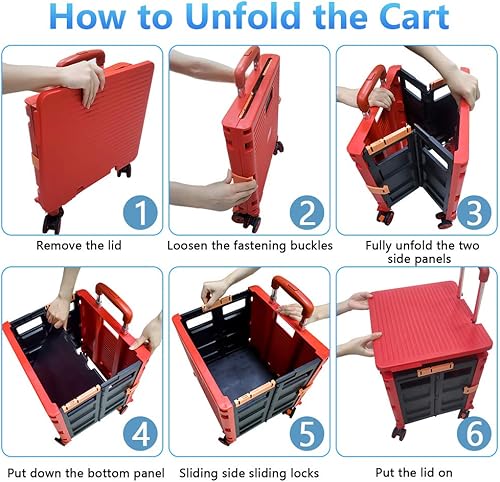 Miniatura 206 de FELICON SELORSS - Carrito plegable portátil con ruedas para subir escaleras y ruedas giratorias de 360°, mango telescópico, caja de plástico