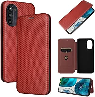 Capas de celular de fibra de carbono compatíveis com Motorola Moto G52 G82 G 52 G 82 slots de cartão ultrafinos capas de proteção de clipe carteira (marrom, Motorola Moto G82)