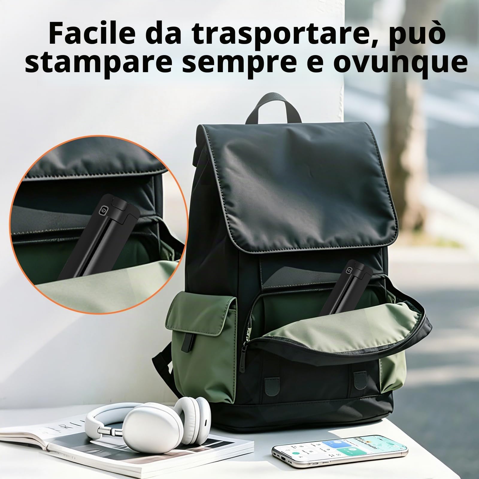 Stampante termica wireless On-The-Go: senza inchiostro, compatta, supporta 8,5 "x 11" (Letter/Legal), A4 e A5 - Compatibile con Android, iOS e laptop (con 10 carta termica piegata)