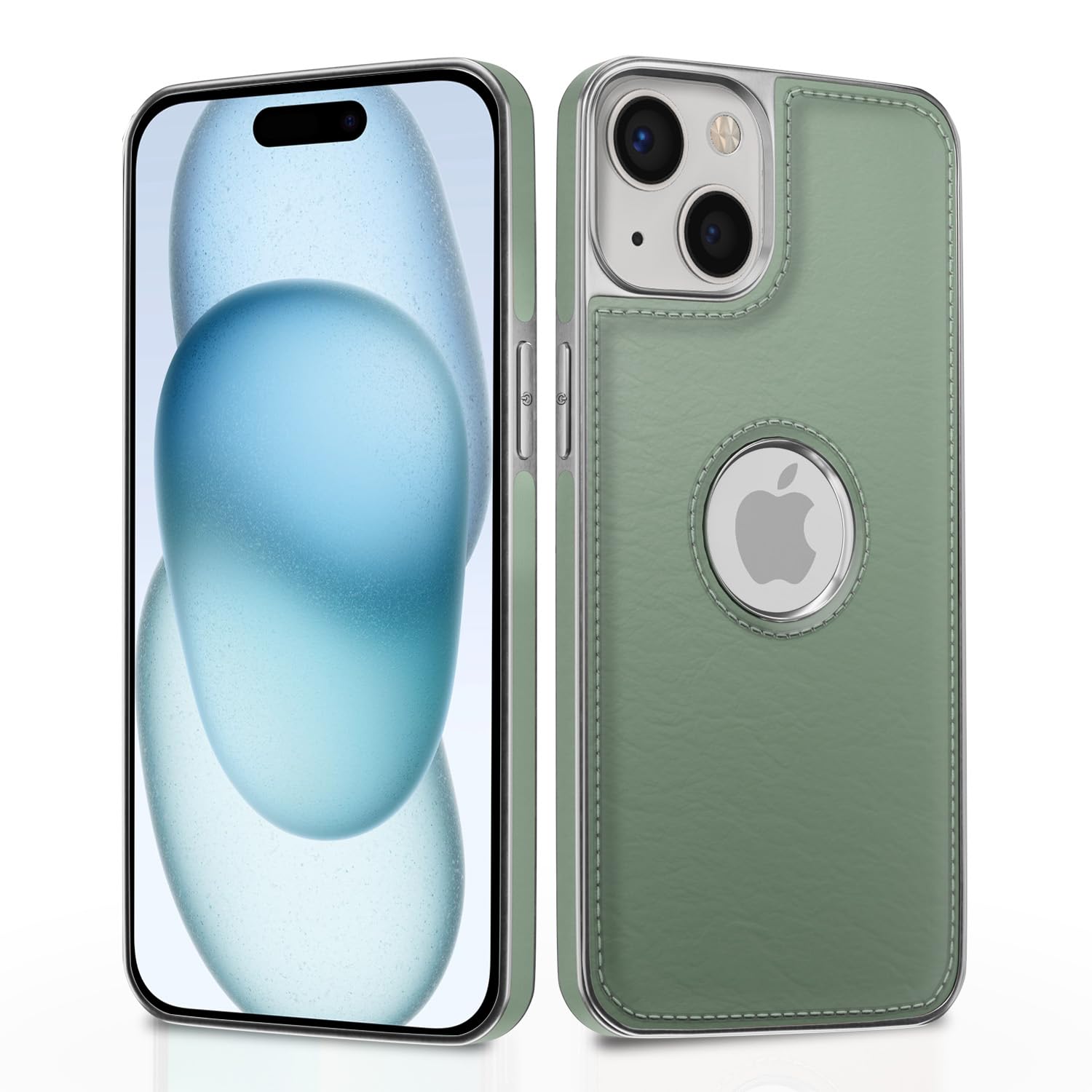 Pikkme Chrome Leather Back Cover Vegan Leather Silver Electroplated Logo Cut Chrome Bumper Case for iPhone 15 Plus (Green) (B0D2HS8Q28) Amazon Price History, Amazon Price Tracker
