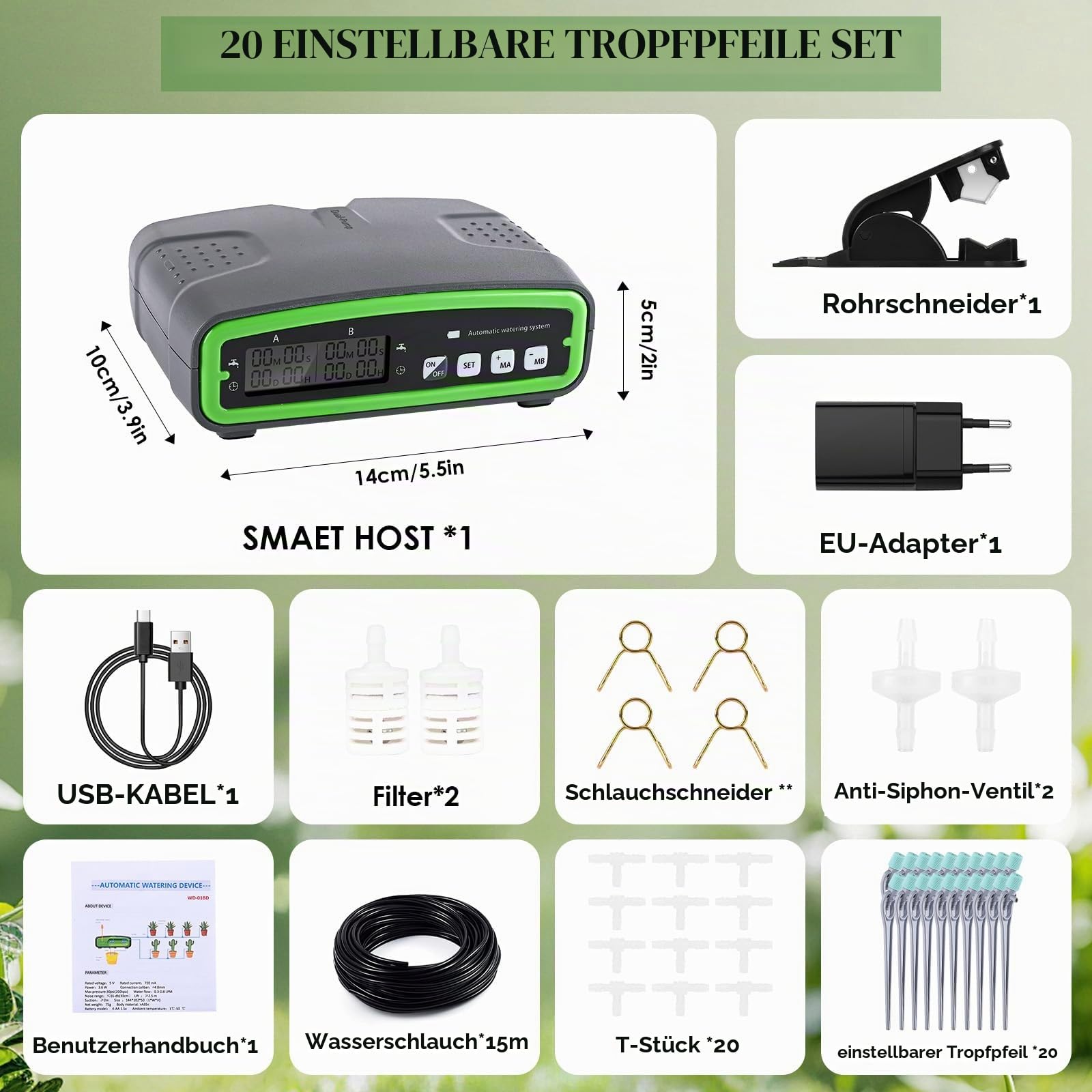 GuKKK Automatische Bewässerung Indoor,Bewässerungssystem mit Doppelte Pumpe Unabhängige Kontrolle,Einstellbare Wassermenge,DIY-Tropfbewässerungsset für 20 Topfpflanzen,Ideal als