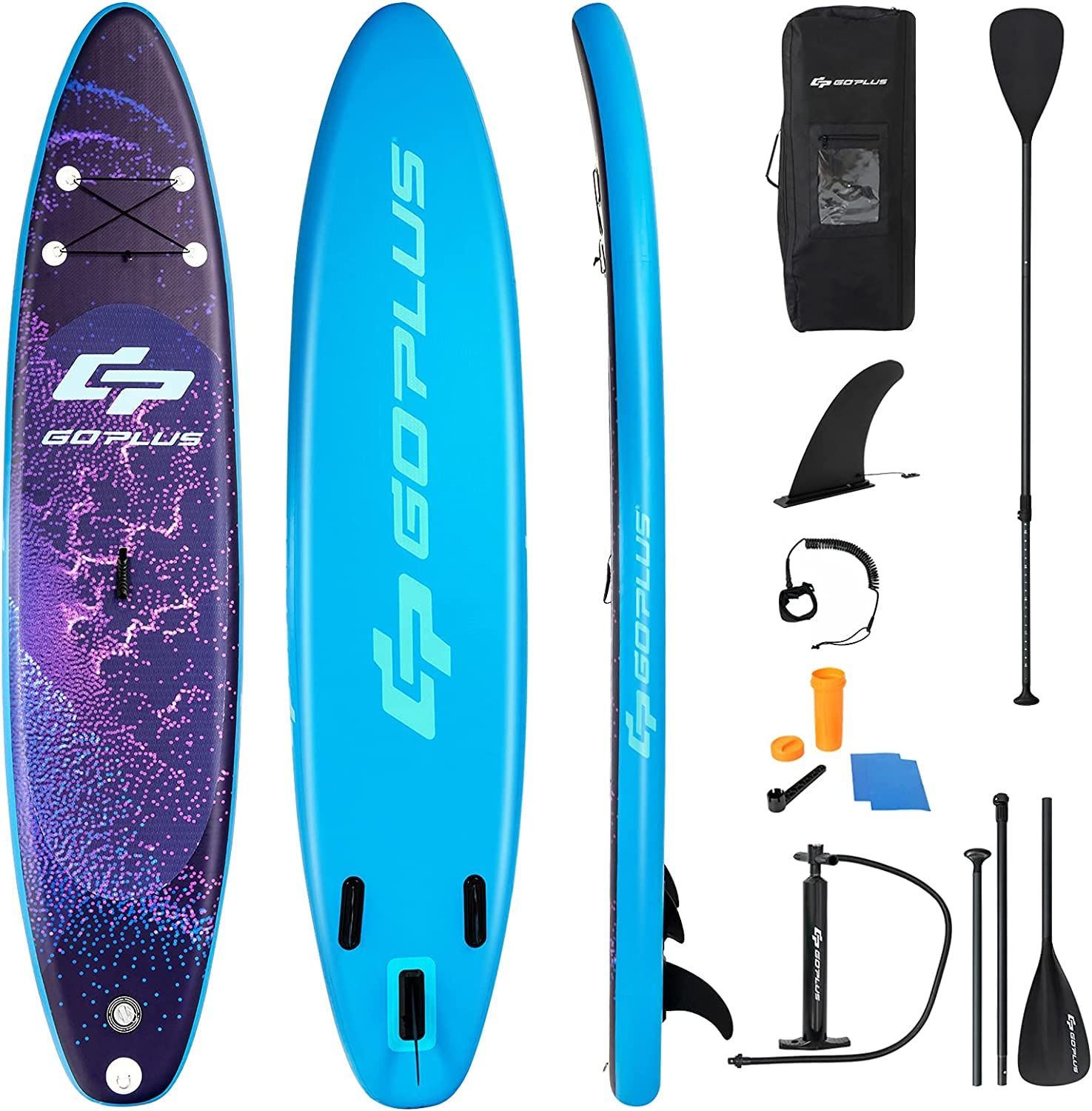 COSTWAY 10.5FT/11FT Inflatable Stand Up Paddle Board, 6" Thick SUP Board with Adjustable Aluminium Paddle, Hand Pump, Removable Fin, Leash and Backpack Bag for All Skill Levels