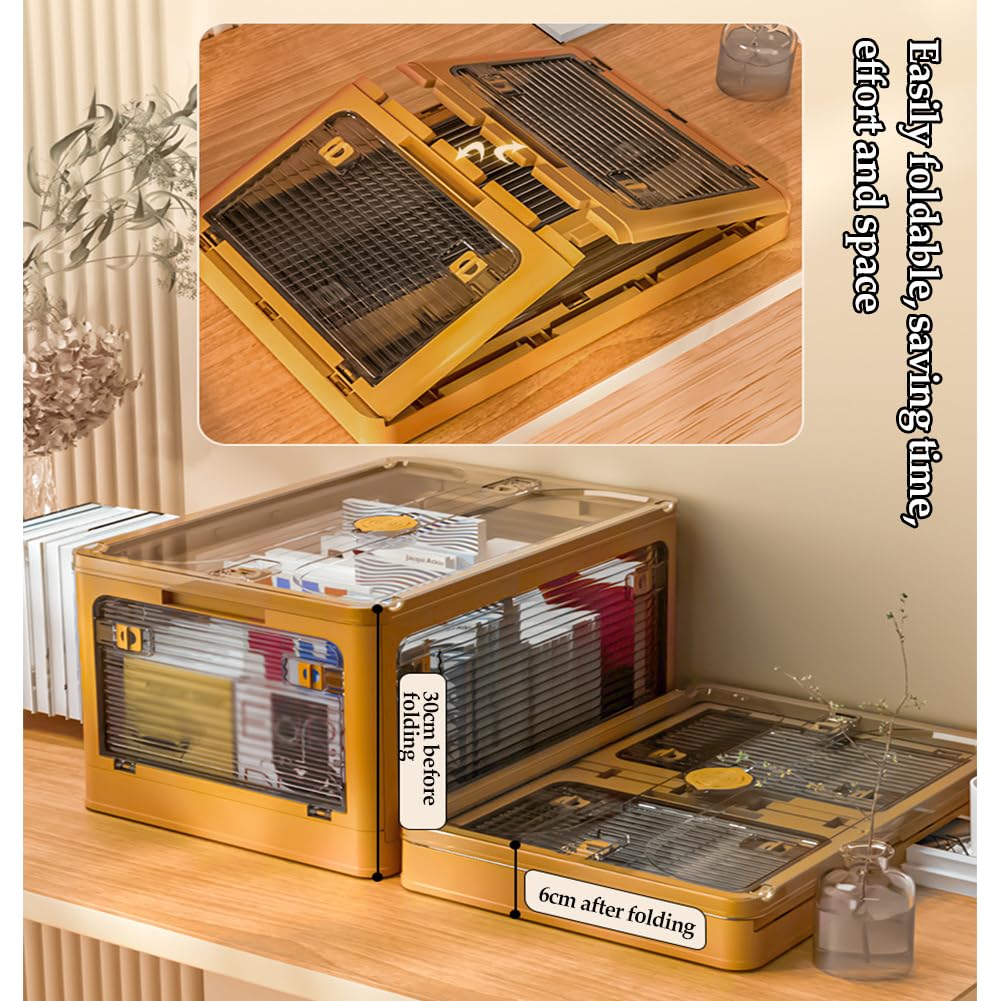 Cajas Almacenaje Plastico Grandes, Cajas Almacenaje Plastico con Tapa y Ruedas, Cajas Almacenaje Plegables con 5x Puerta Caja de Almacenamiento Apilable para Dormitorio Camping