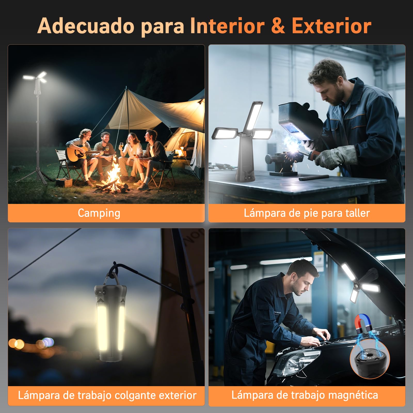 Adewalk 15000 mAh Foco LED Recargable con Trípode, 5500 LM Foco Exterior Batería, Luz Recargable Portátil Impermeable IP65, 5 Modos Lámpara de Trabajo Ajustable para Construcción Taller Camping