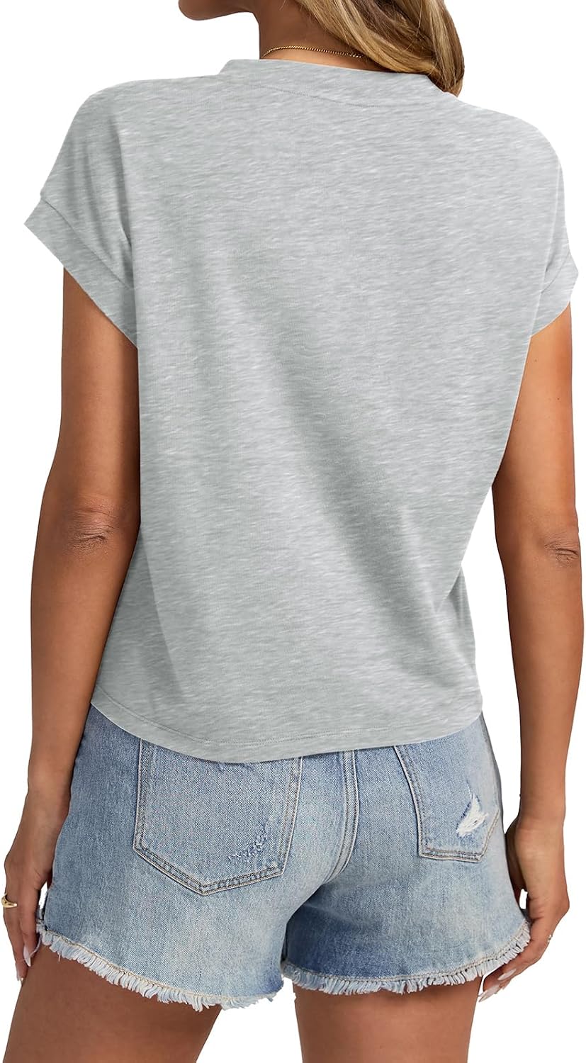  Womens Cotton Crop Tops Loose Fit Crewneck Short Sleeve Summer Tee thumbnail