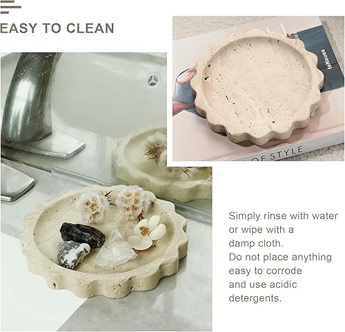 Miniatura 4 de Bandeja de joyería de mármol, cuenco Catchall para anillos y llaves - Organizador de tocador con diseño de piedra natural, decoración del hogar,