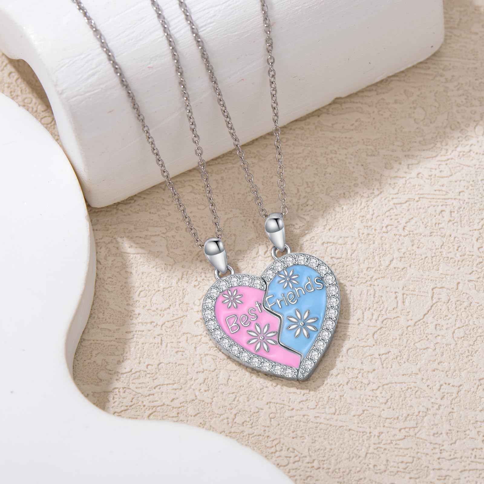 BFF-Halskette für 2, Sterlingsilber, passende Freundschaftsketten mit Herzanhänger, zierlicher Schmuck, Geschenke für die beste Freundin