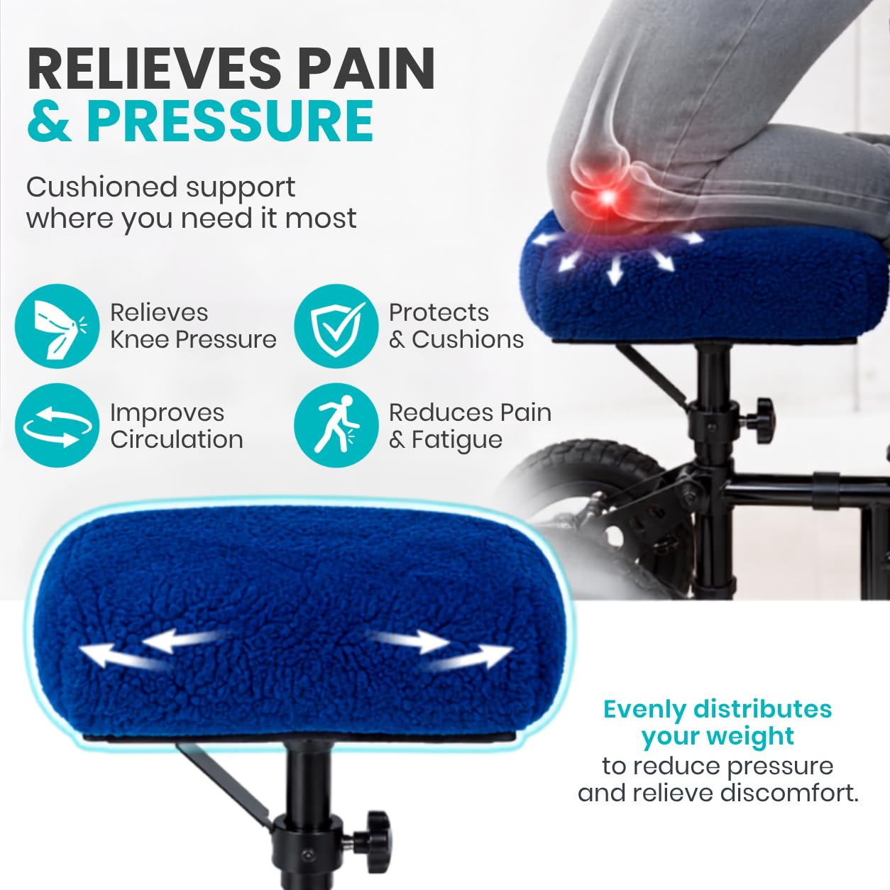 Vive Mobility Rodillera - Cojín de espuma viscoelástica de felpa de piel de oveja artificial, accesorios de rodillera, accesorios acolchados, el cochecito de piernas mejora la comodidad durante
