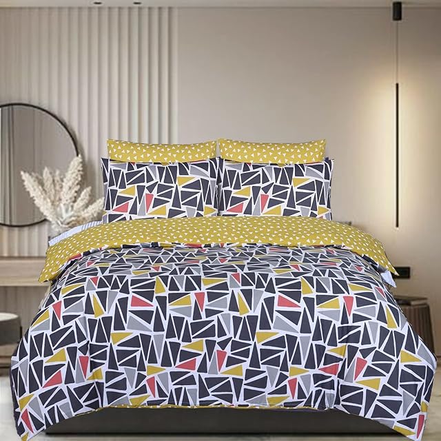 DTEX HOMES 100% Pure Cotton Reversible Printed Duvet Quilt Cover Set, Scribble - Double