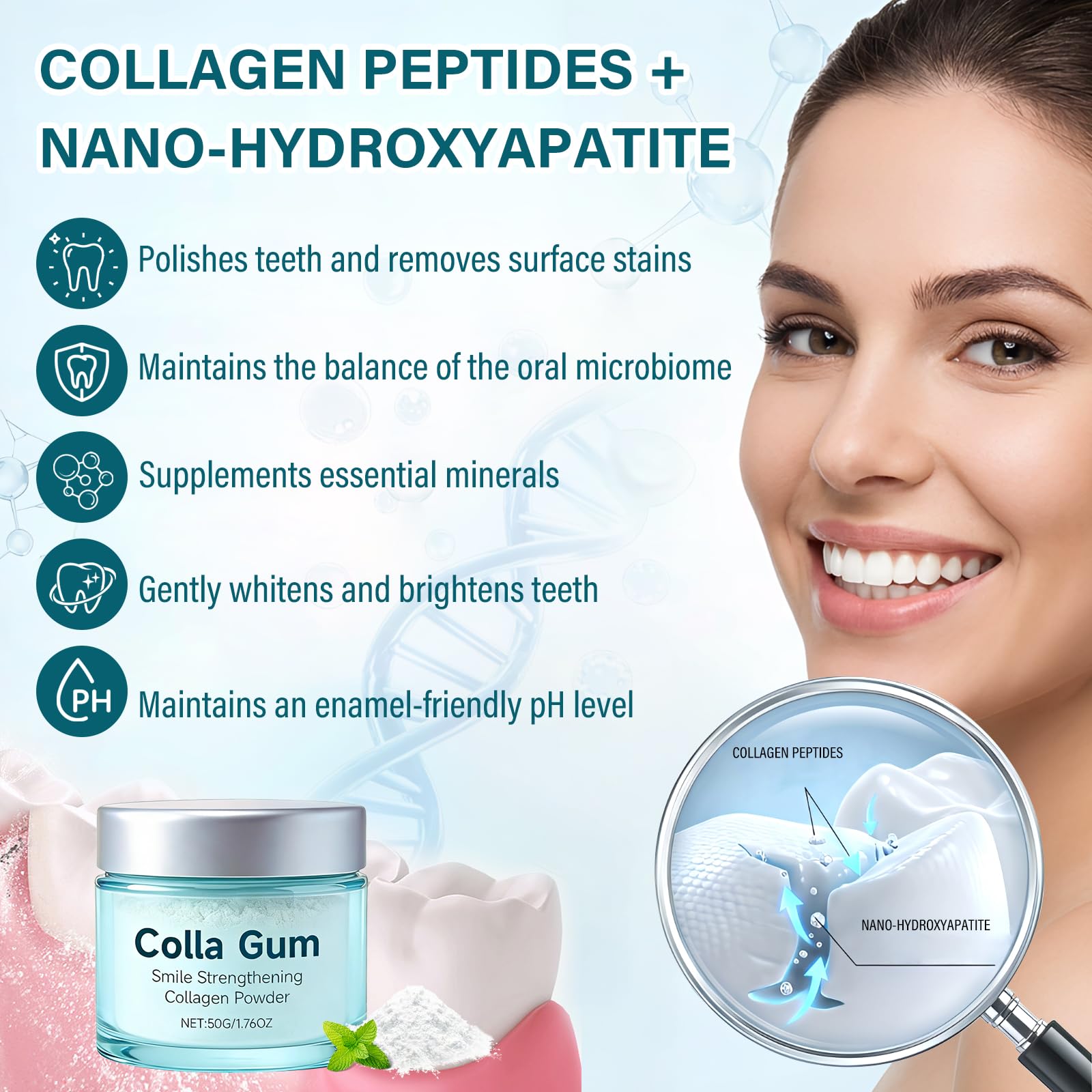 KutaKuta 3 PCS Polvo de Colágeno para Encías Colla Gum, Polvo Blanqueador Dental con Péptidos y Nano-Hidroxiapatita, Polvo de Colágeno para Encías y Dientes para Cuidado Diario - 5