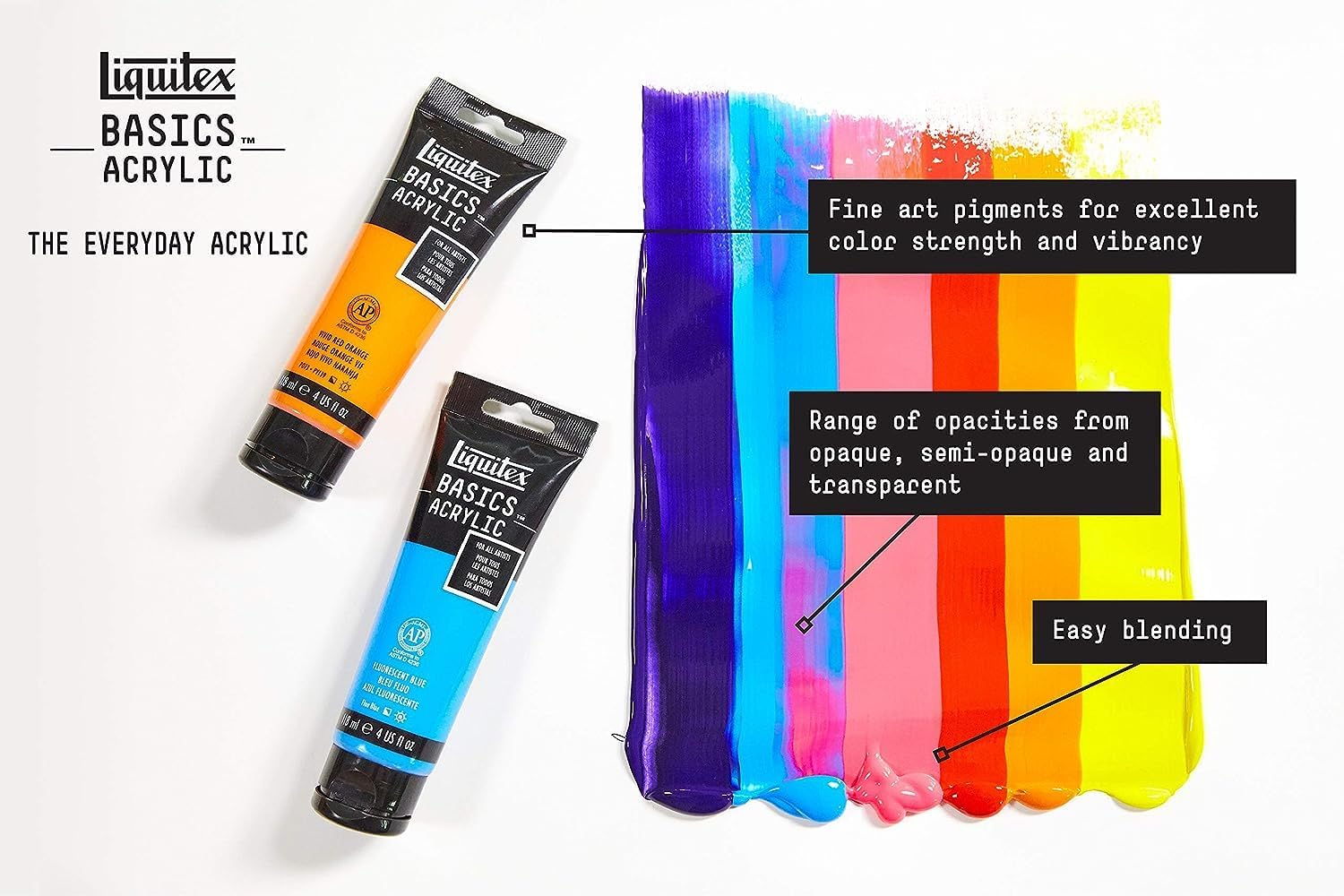 Liquitex Basics Acrylic Paint Set, 3 x 118ml (4-oz.) Tube Paint Set, Two White & One Black