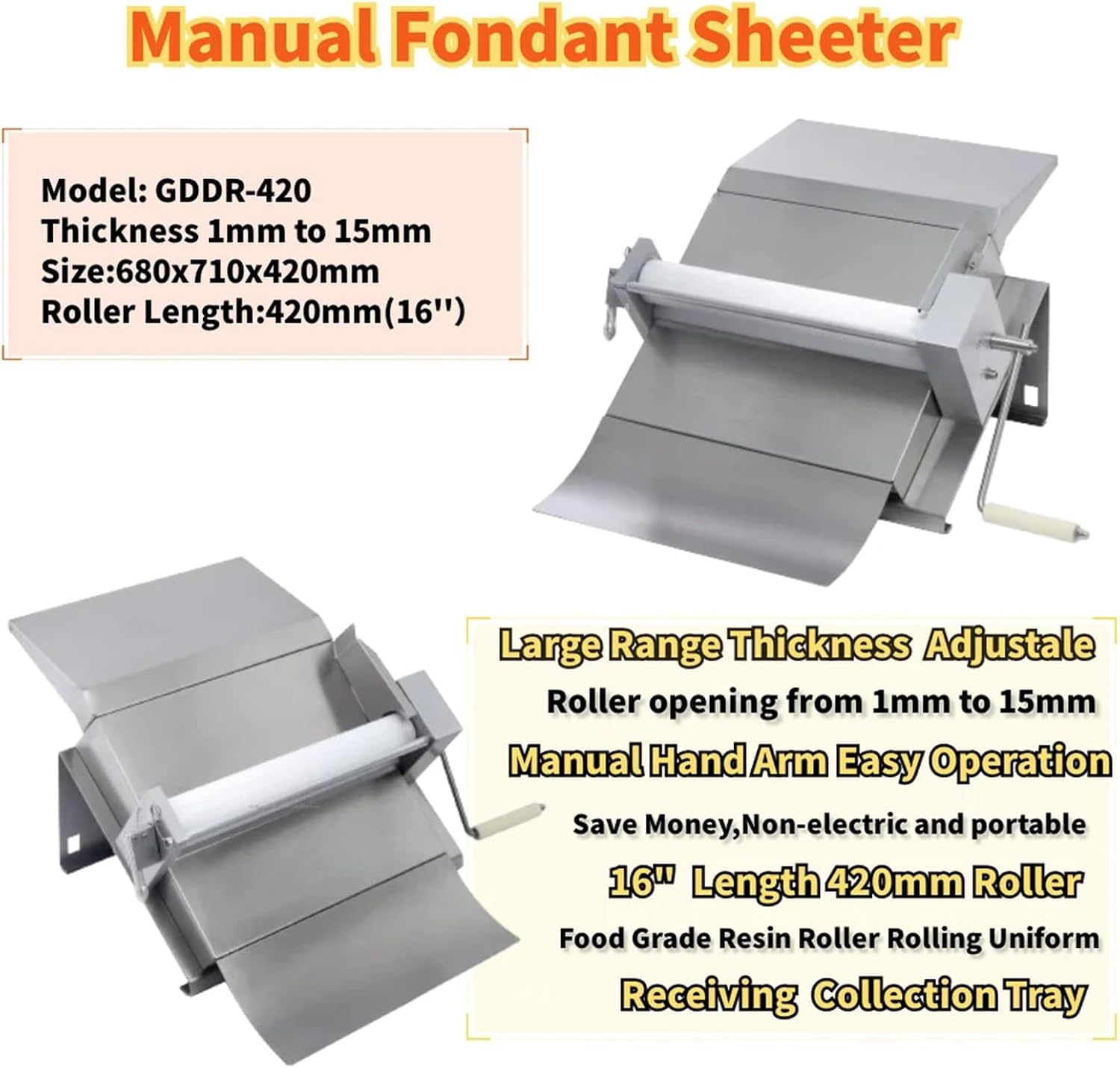 Máquina Enrolladora De Masa Manual, Máquina Laminadora De Masa, Ajuste De Espesor De Masa De 0,5-15 Mm, Máquina Enrolladora De Pasta Plegable, para Glaseado, Mazapán, Pastelería Panadería Y
