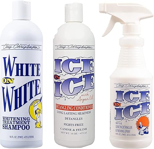 Chris Christensen Paquete de champú y acondicionador de 16 onzas, champú blanco sobre blanco + acondicionador desenredante de hielo sobre hielo +