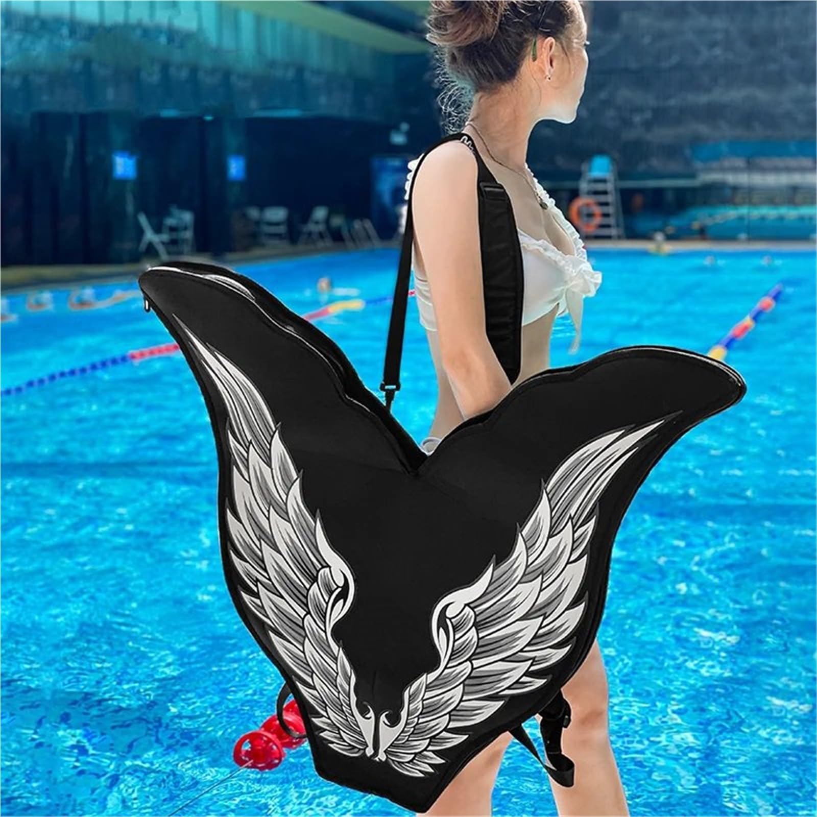 Swim Bag Bolsa Plegable para Aletas de apnea con Forma de Sirena, Bolso de Hombro con Forma de Cola de pez, Bolsa de Transporte para Aletas Aire Libre Dry Bag(White Wings)