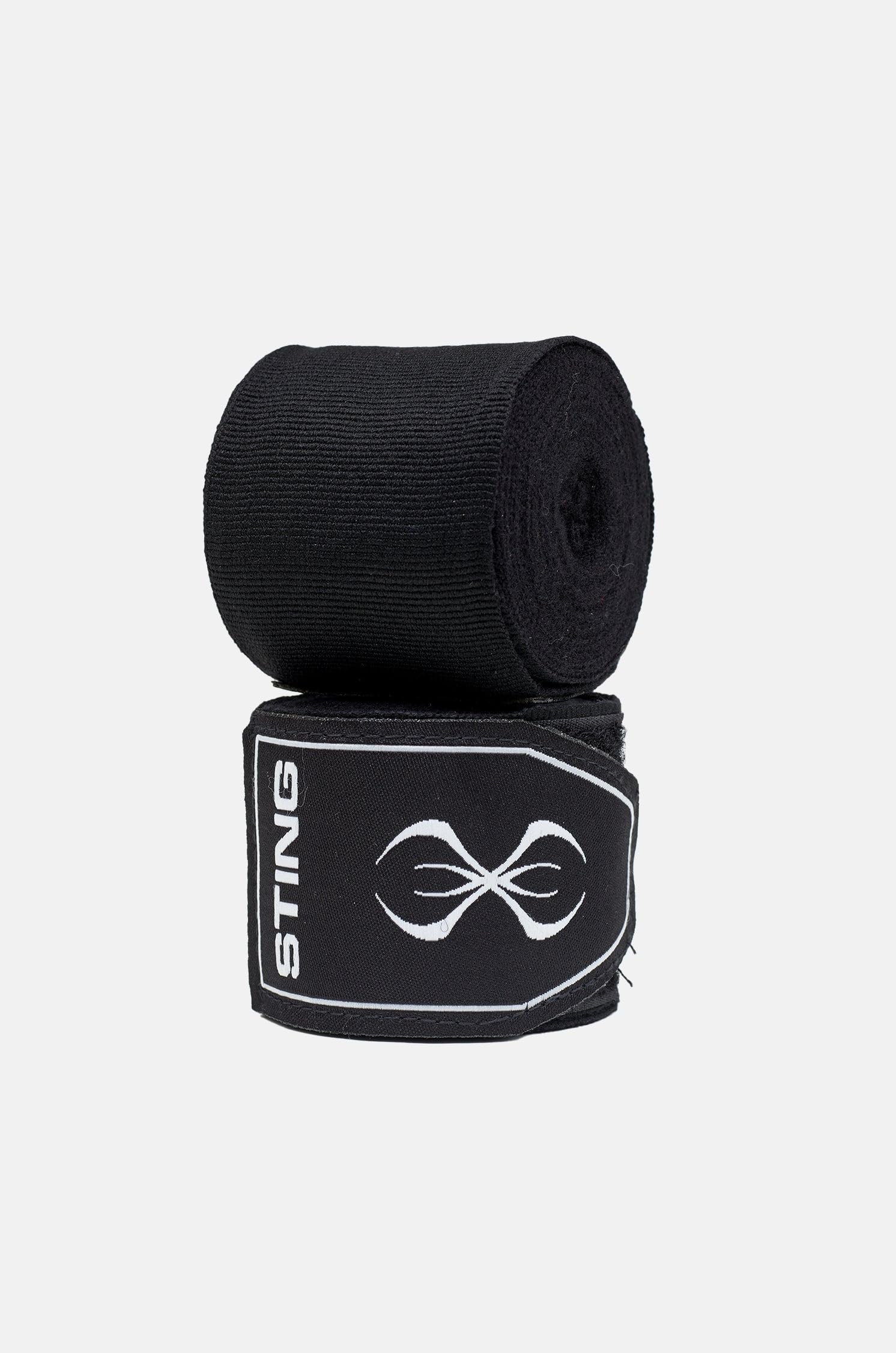 STING Sports Elasticised Hand Wraps 2.0, Black | Boxing and MMA Wrist Support with Thumb Loop and Hook-and-Loop Closure | Combat Sports Training | 4.5m Length