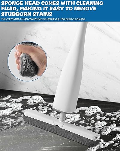 Miniatura 3 de Dovcleing Trapeador seco y húmedo con 2 cabezales de esponja de repuesto, mopa de limpieza para cocina, baño, oficina, laminado, azulejos, mármol,