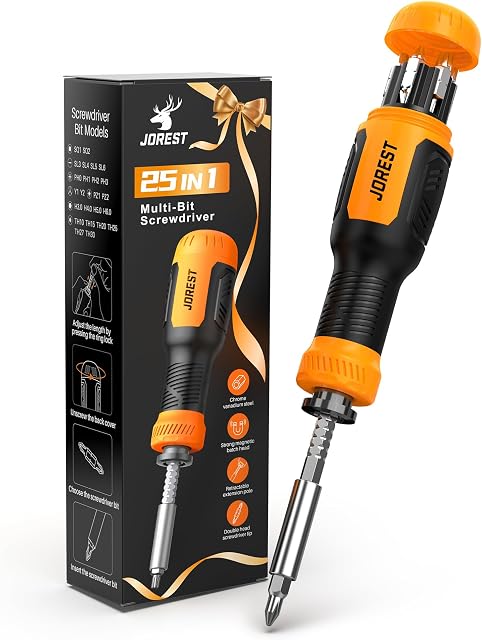JOREST 25 in 1 Multibit Screwdriver Set, Magnetic Multitool Screwdriver with Torx Philips Flathead Hex Square, Portable Repair Tool Kit for Daily Repairs