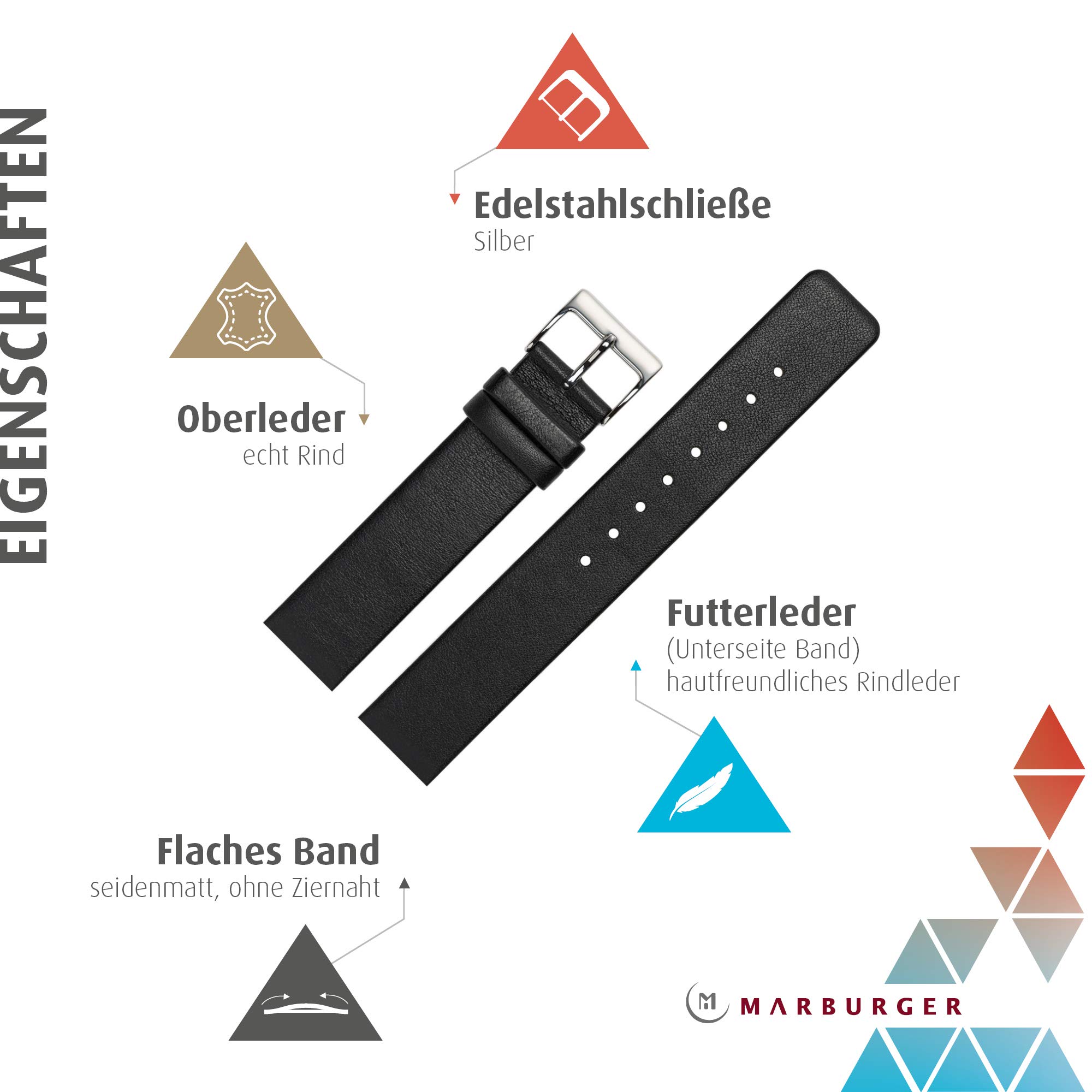 MARBURGER Uhrenarmband 22mm Leder Spezialanstoss Verschraubt - 76222