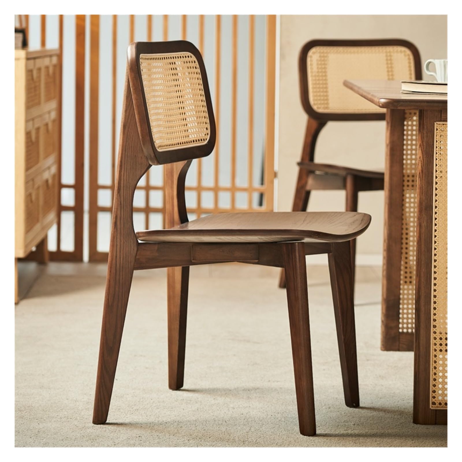 Silla Colgante de ratán Silla de Comedor de Madera Maciza con Respaldo Tejido de Ratán - Estilo Moderno - Ideal for Uso en Restaurantes Domésticos Silla Colgante de Ratán(Bruin)