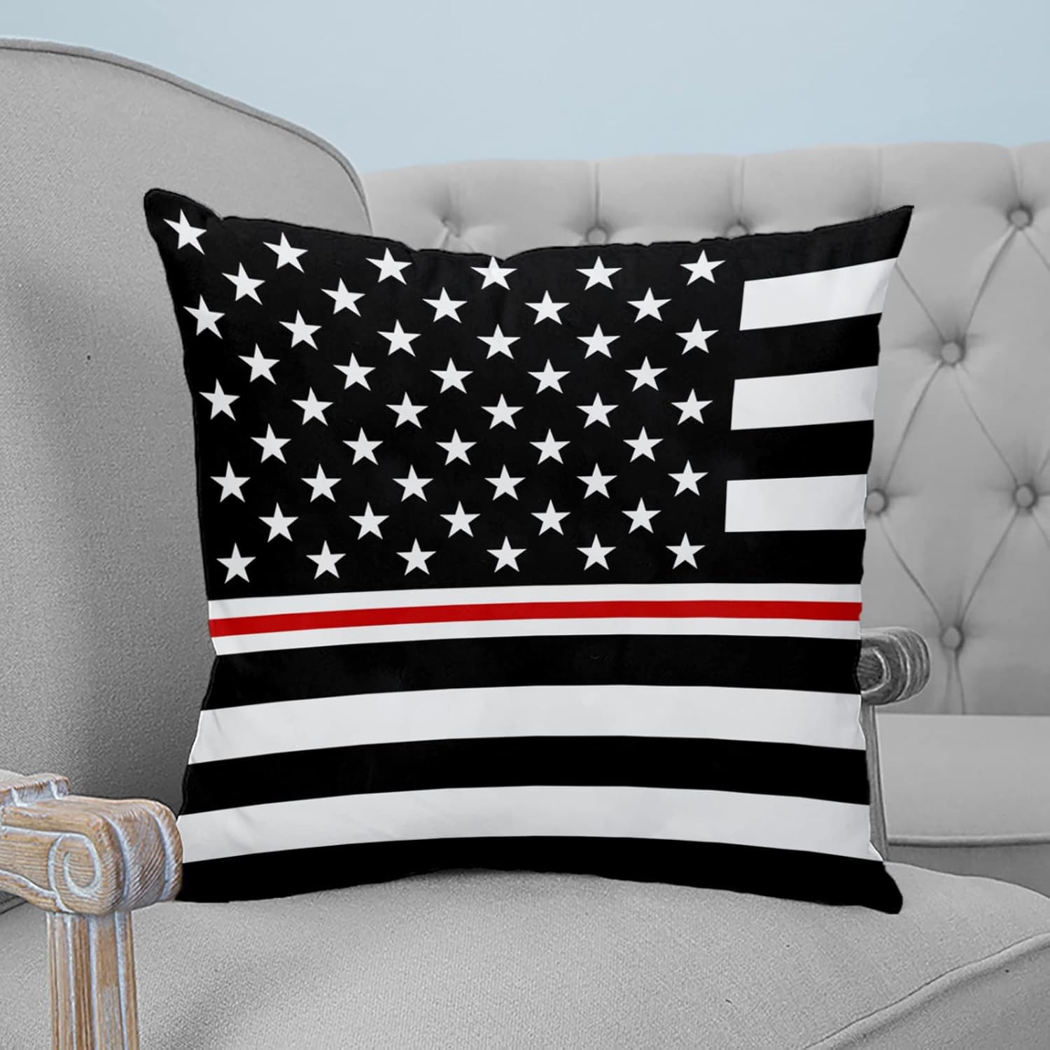 Pillow Covers 26x26 Inch Set of 2 Black and Red Texture Traditional United States Flag Square Throw Pillow Decor Case Sofa/Bed Cushion Covers Zipper Pillow Protector for Bedroom Living Room Farmhouse