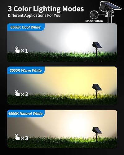 Miniatura 2 de Luces solares de 3 colores para exteriores, impermeables, IP65, para patio, 52 LED, 600 lúmenes, focos solares de paisaje, luces de pared de