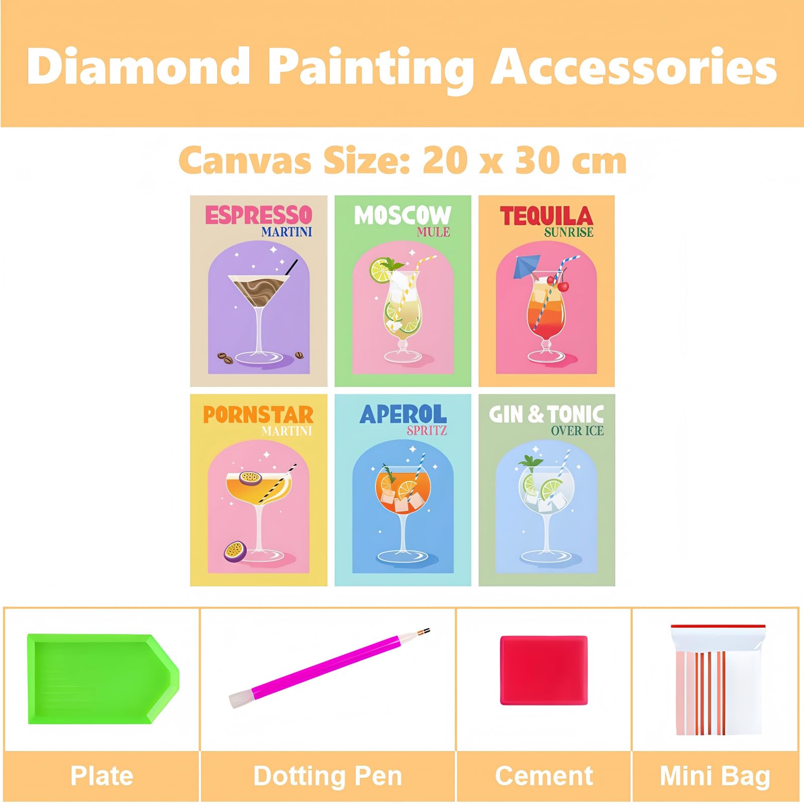 Bellatoi 6 pcs Diamond Painting Kit Completo, Diamond Painting Cocktail per Adulti e Bambini, Kit di Pittura Diamanti per Decorazione Della Camera da Letto e Del Soggiorno