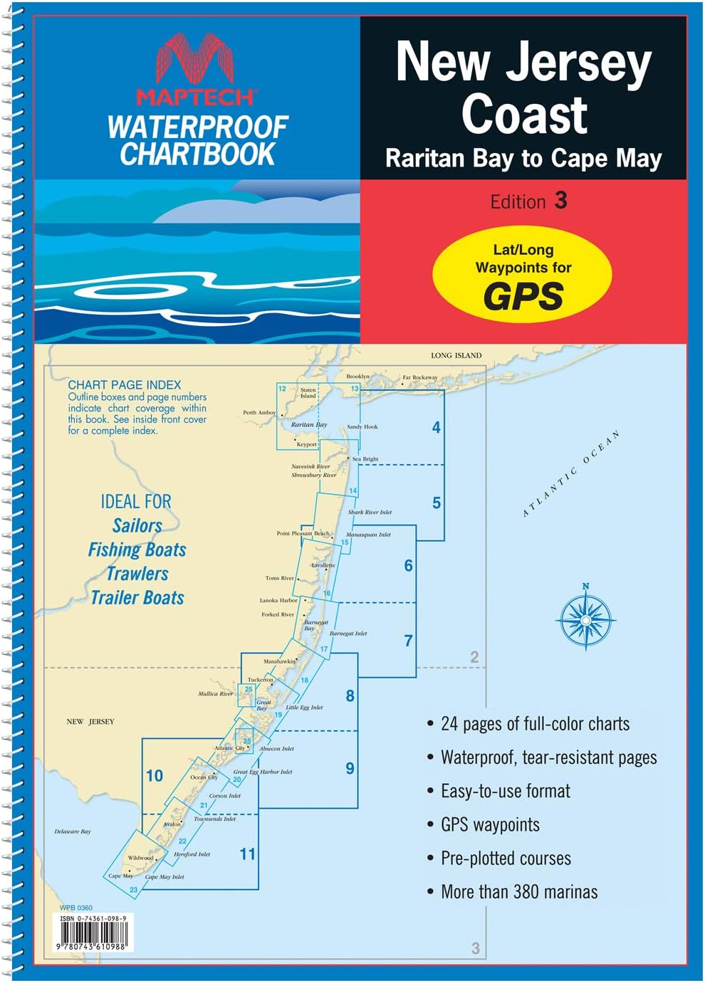 MAPTECH New Jersey Coast. Raritan Bay to Cape May, Waterproof Chartbook WPB0360 3rd Edition