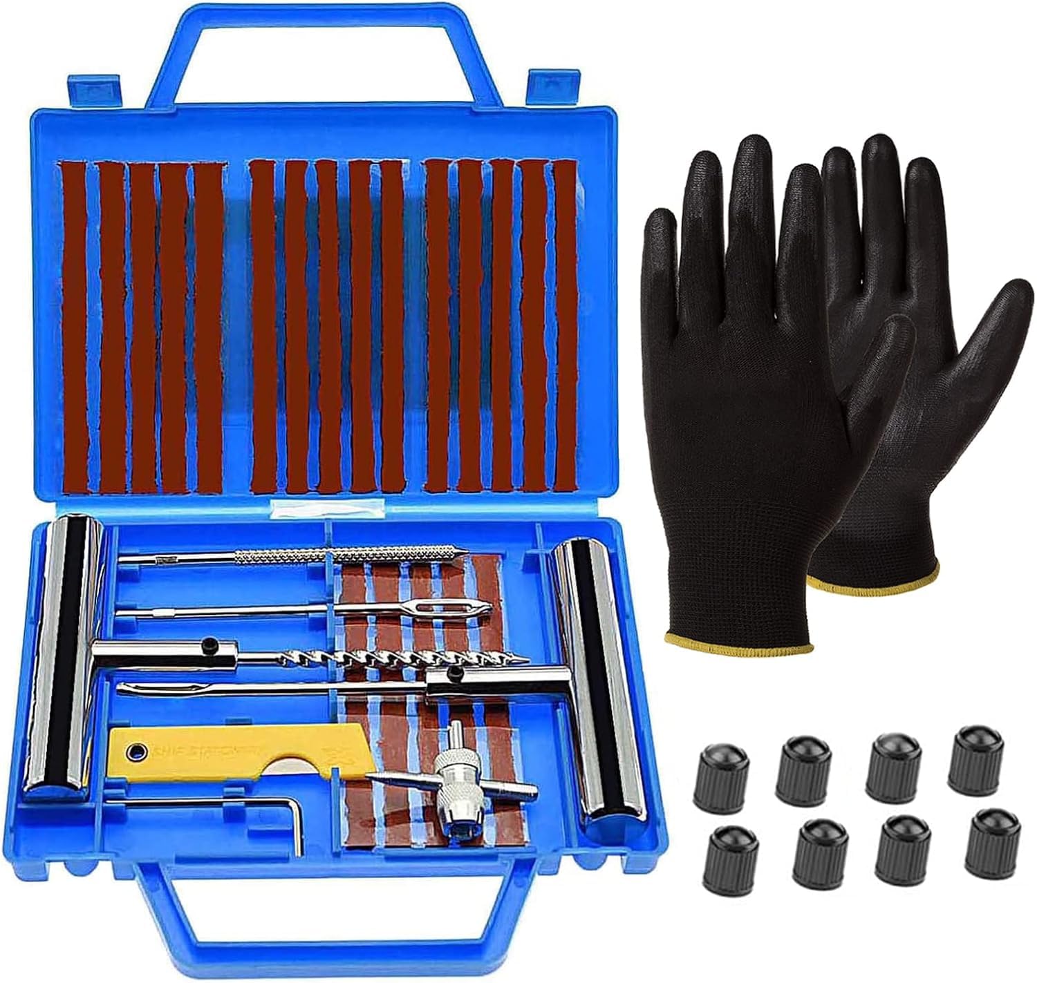 kit de reparación de neumáticos de automóviles 37 piezas + Compresor Aire Coche, Compresseur Air Portatif, neumático pinchado Meche para automóviles, motocicletas, camiones, ATV - Pack YIJIA
