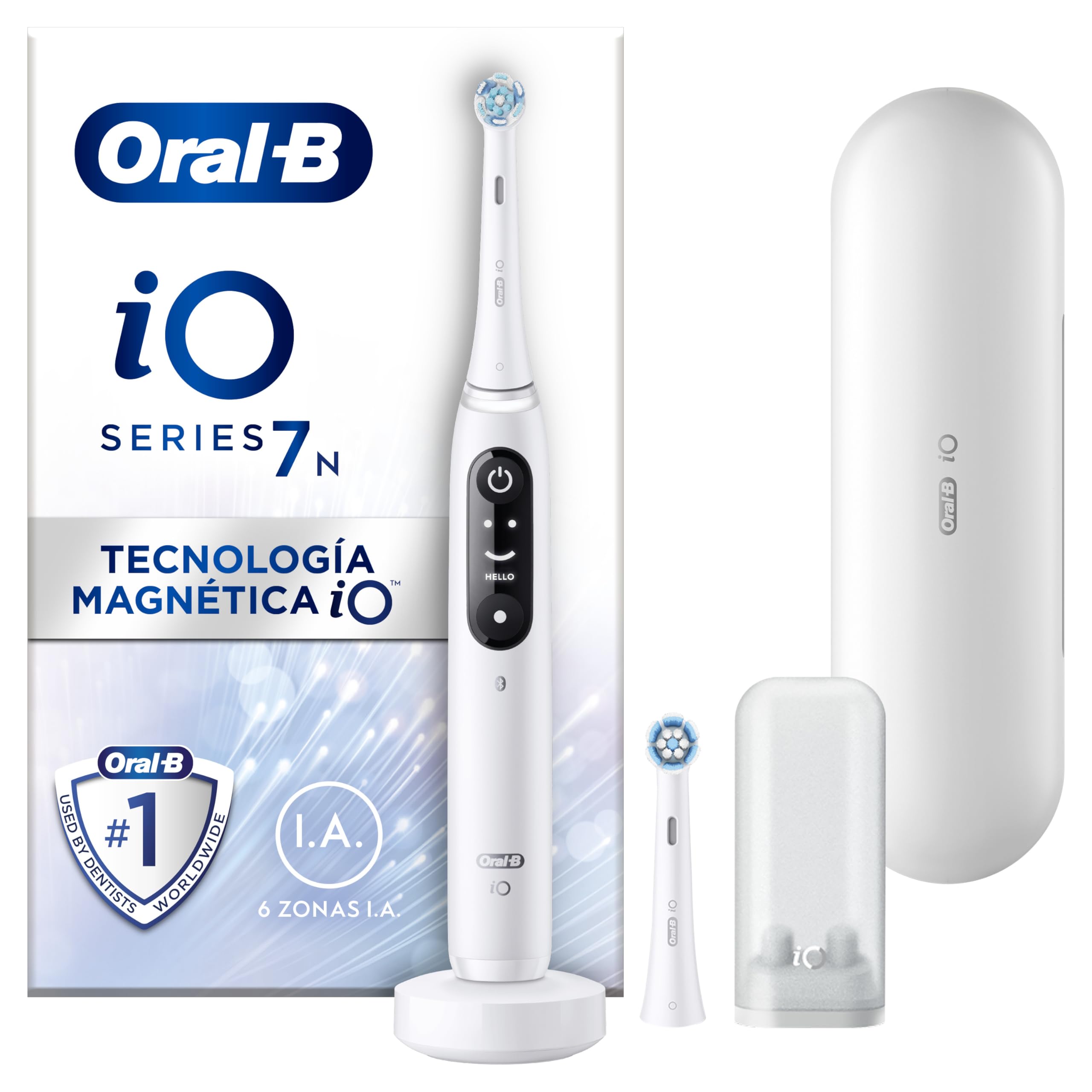 Oral-B iO 7N Cepillo De Dientes Eléctrico Blanco Inteligente Bluetooth, 2 Cepillos, 1 Estuche De Viaje