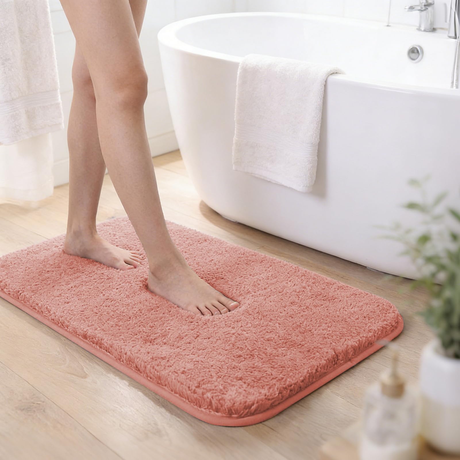 GIBZ Tappeto da Bagno Peluche 50x80cm Tappetino Assorbente Rosa | per Vasca da Bagno, ad Asciugatura Rapida, Lavabile e Facile da Pulire, in Microfibra, Antiscivolo, Morbido
