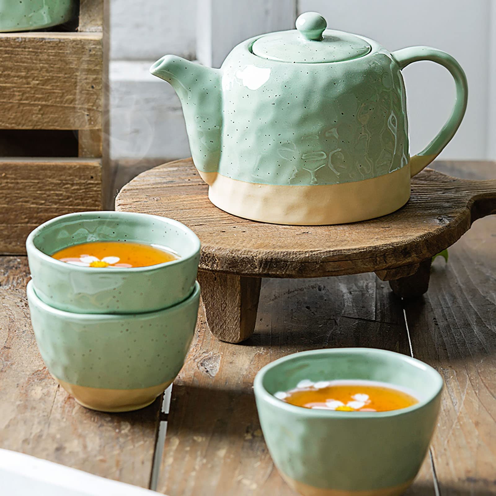 Service à thé, Service à thé en céramique pour la Maison, théière Simple, Service à thé de l'après-midi, Tasse à thé et à Eau pour Envoyer Une Petite Amie à Maman (1 pichet + 2 Tasses)