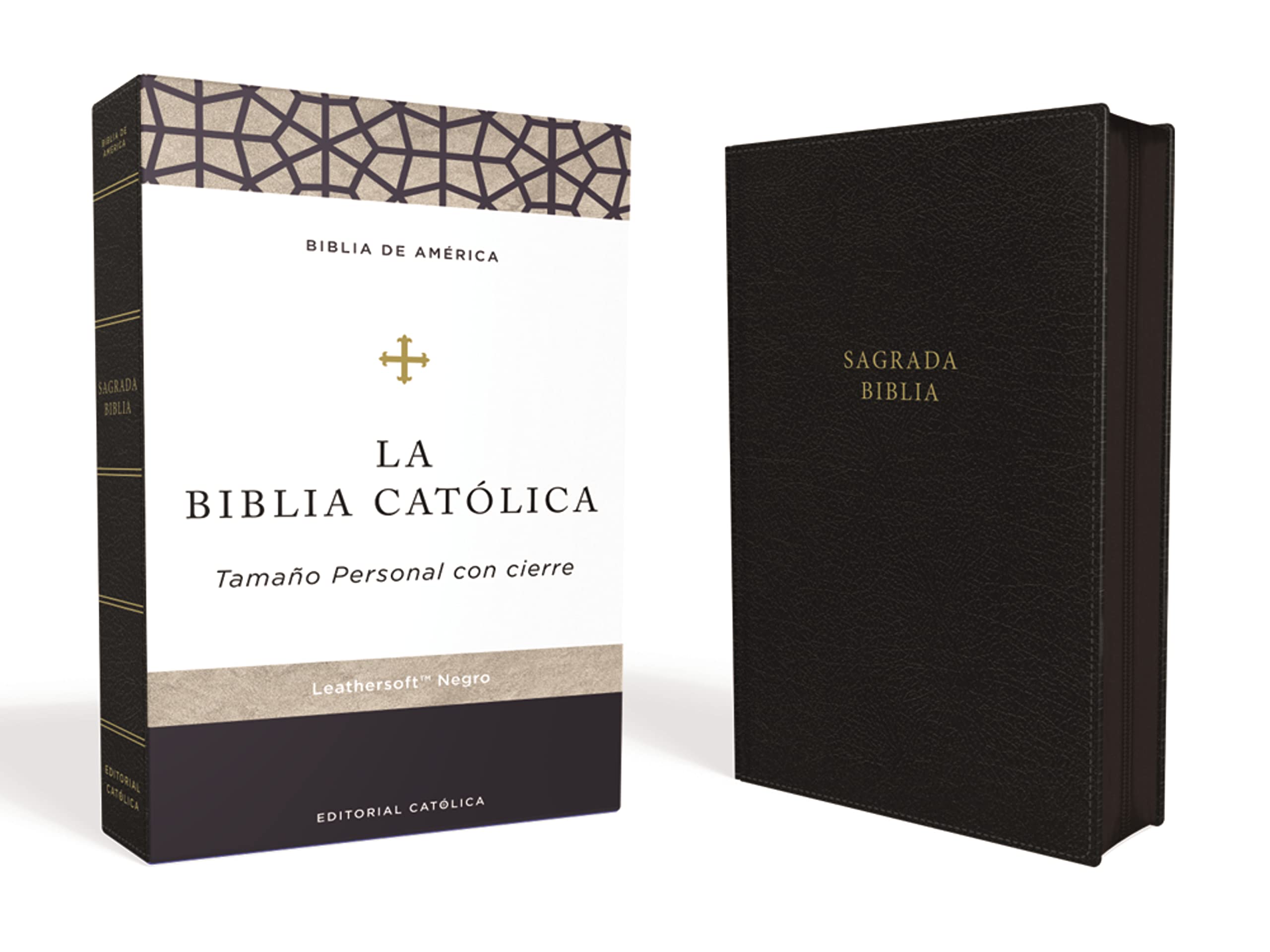 Biblia Católica, Tamaño personal, Leathersoft, Negra, con Cierre, Comfort Print