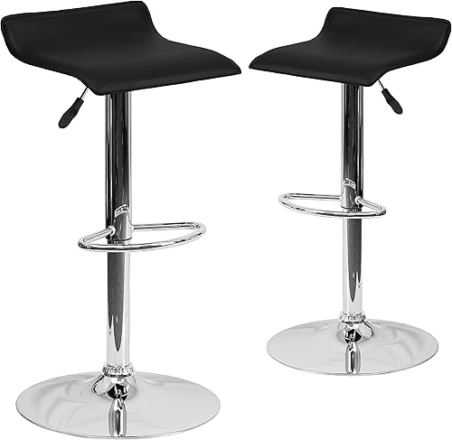 Flash Furniture taburete alto de diseño contemporáneo, vinilo negro, ajustable, con base cromada, Tela Metal, Negro