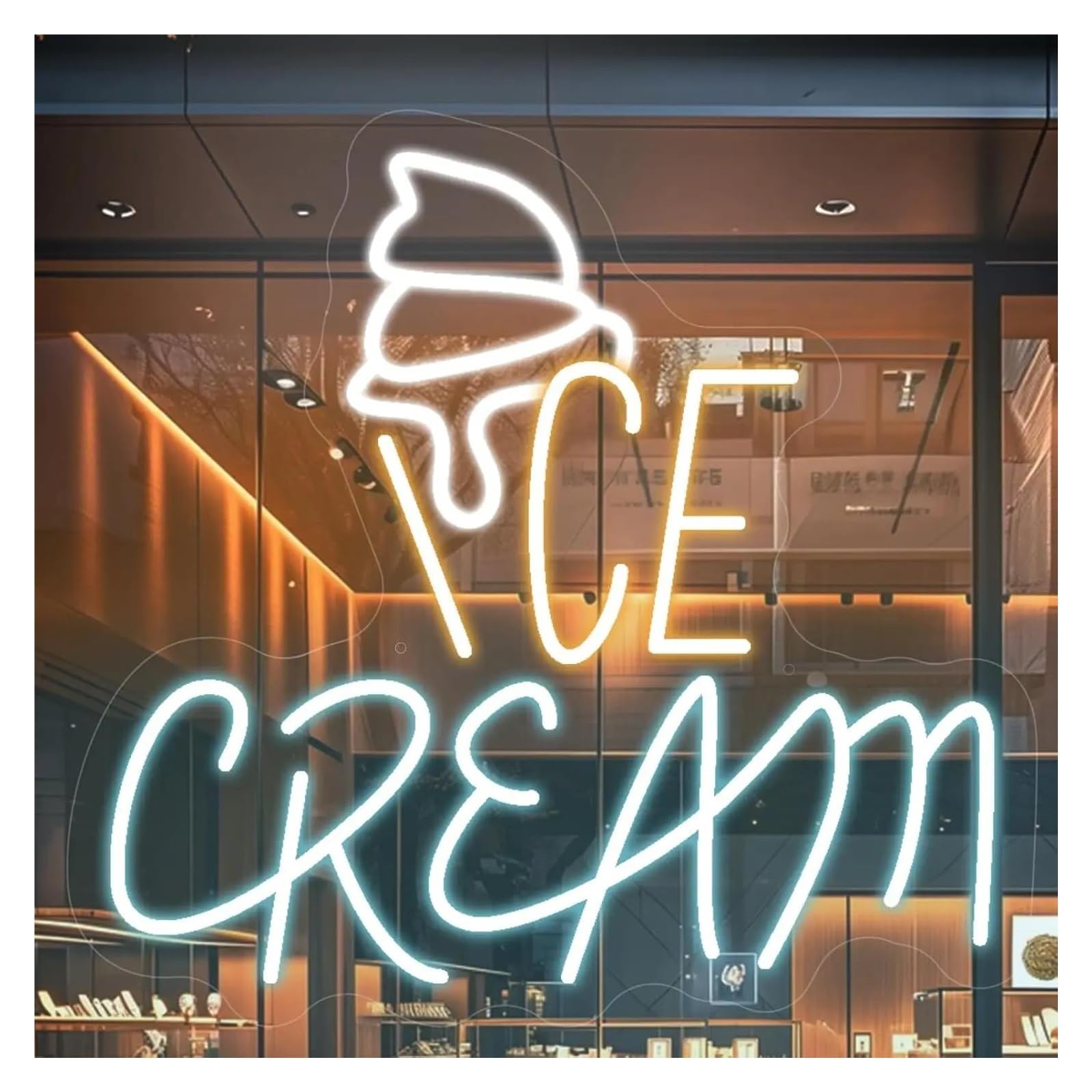 XENITE Hanging Art Neon Signs Ice Cream Neon Sign LED Light Dimmable USB for Dessert Shop Signboard Display Billboard Grand Opening Business Decor 13.8inx13.3in