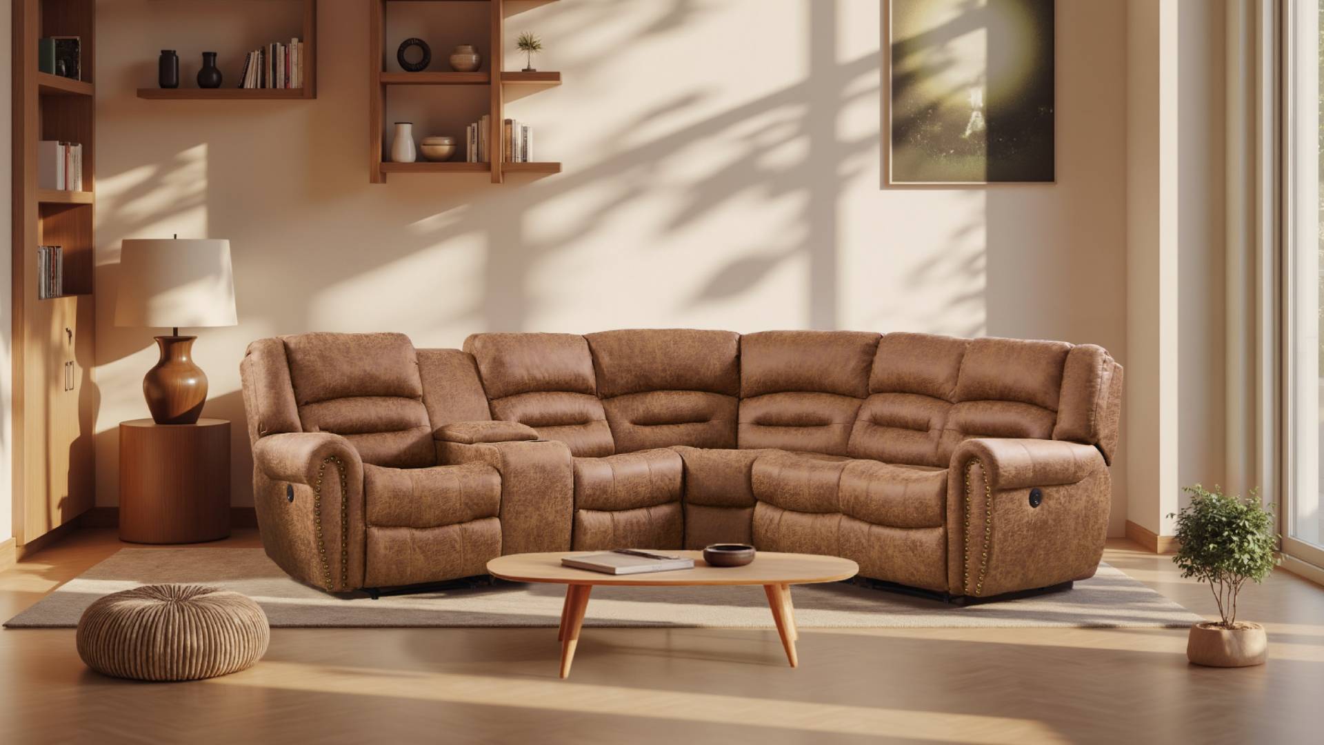 Sillón reclinable piel sintética marrón claro miniatura 7