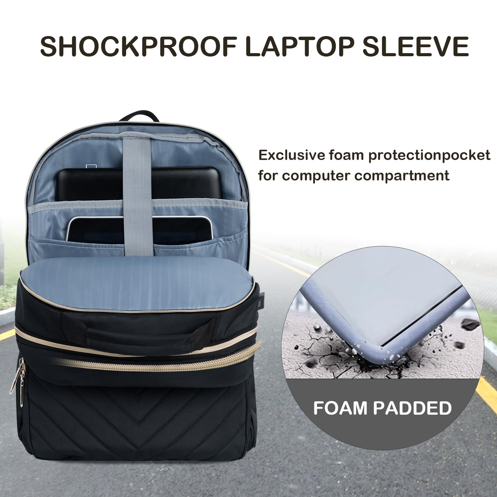 VANKEAN Sac à dos pour ordinateur portable de 17,3 pouces pour homme et femme, sac à dos tendance, sac à dos imperméable, sac de voyage élégant, sac de voyage décontracté pour université,Noir