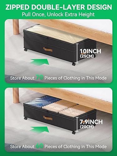 Miniatura 3 de Almacenamiento debajo de la cama con ruedas, paquete de 2 contenedores de almacenamiento escalables de 72 L XXXL para debajo de la cama con tapas