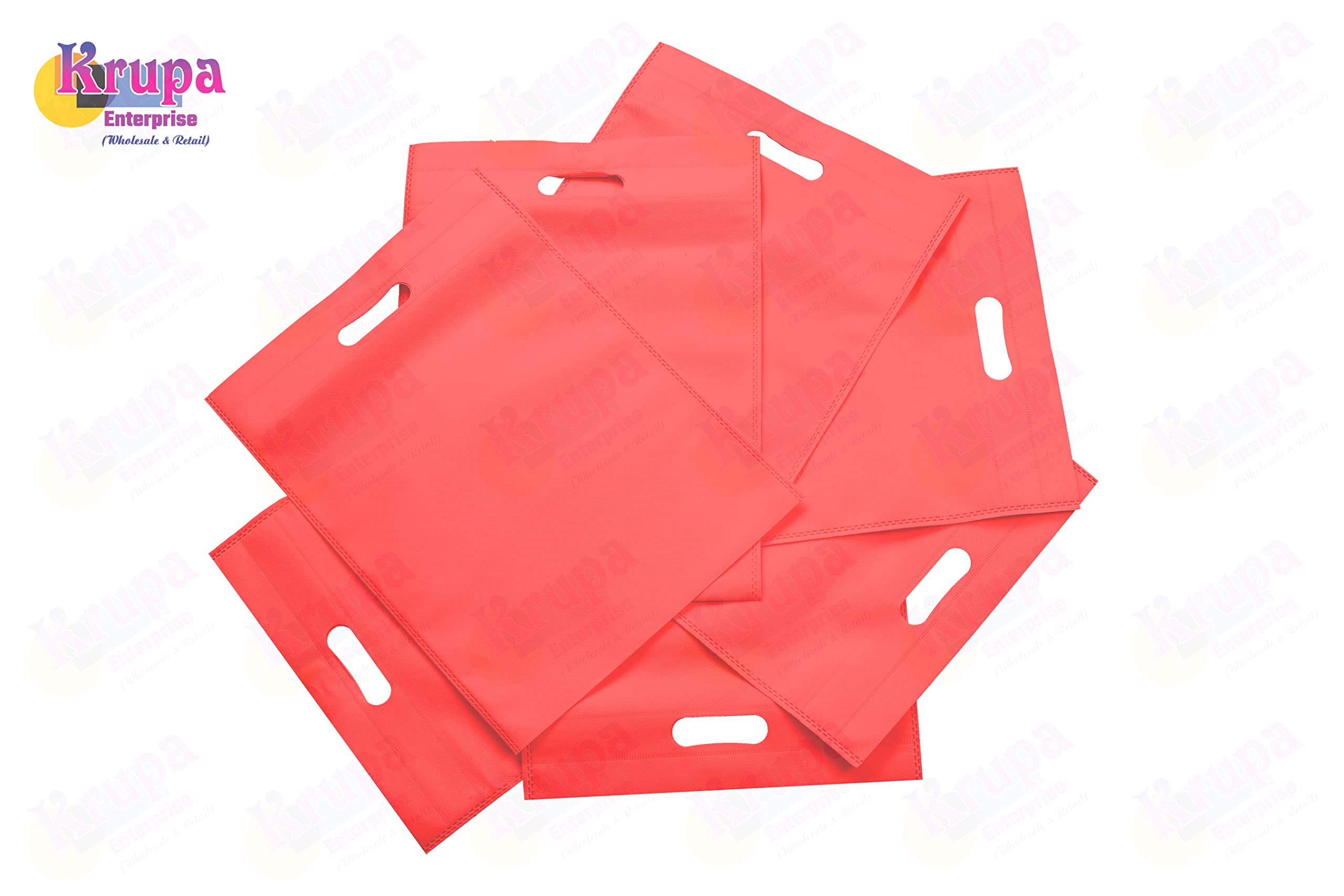 Krupa Enterprise 16x21 Inch D-Cut Cloth Carry Bag, Handle Shopping Bag, Daily Use Gift Bag, Completely Eco Friendly, Pack of 100 Pieces (Red) 3