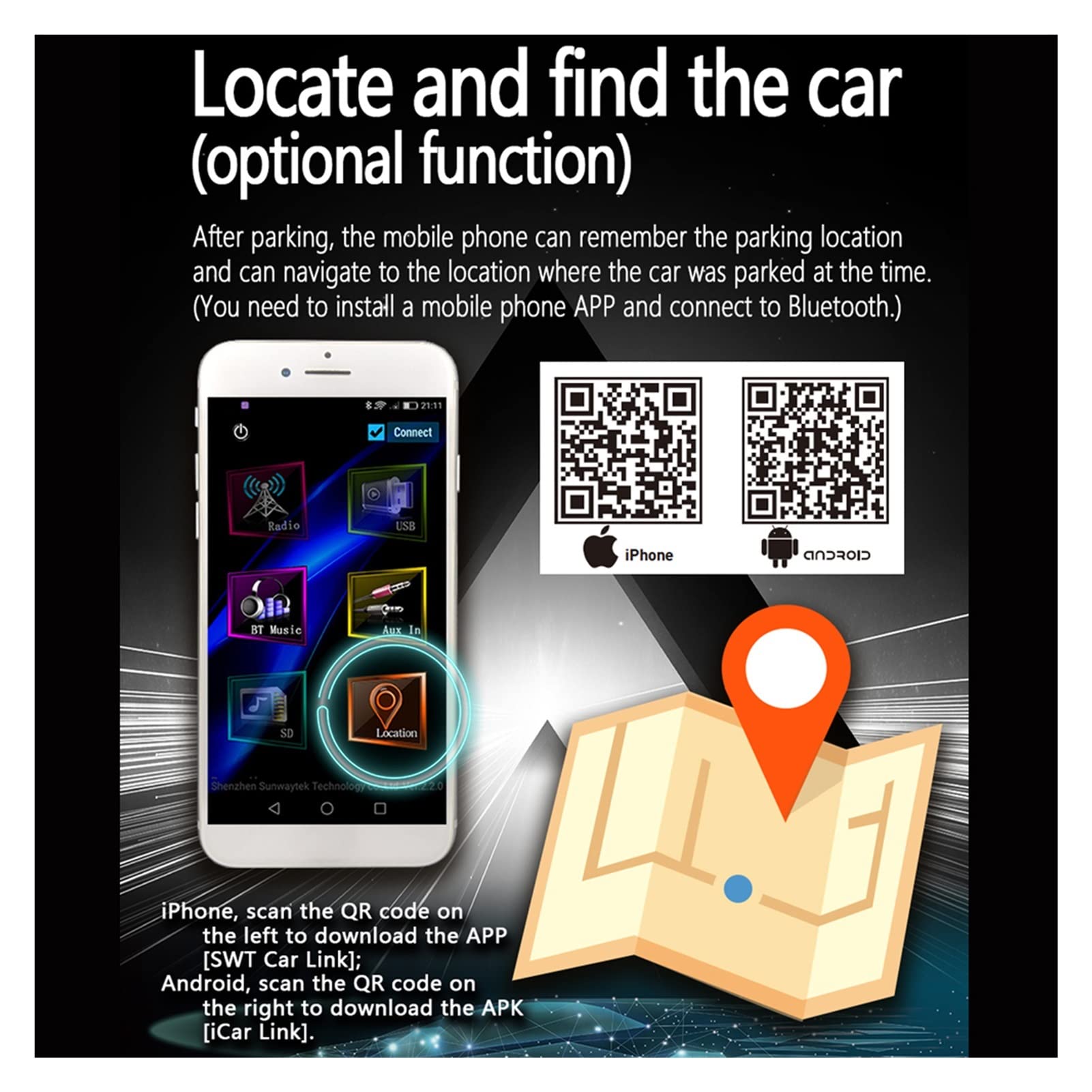 Car Radio Digital Bluetooth Handsfree Car Mp3 Player Stereo 60Wx4 Fm Audio Kit USB/SD 3. 5mm Aux Input Support Bluetooth Finder Przenośny(BT Finder Radio)