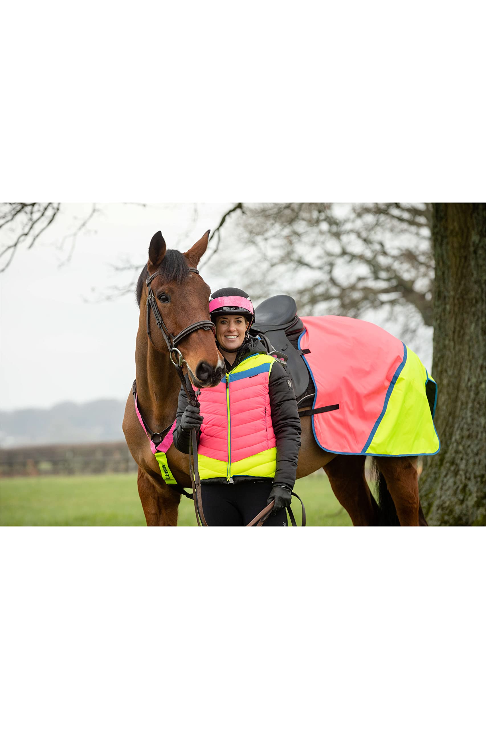 EquisafetyCharlotte Dujardin Hi Vis Multi Coloured Horse Sheet - Pink/Yellow -