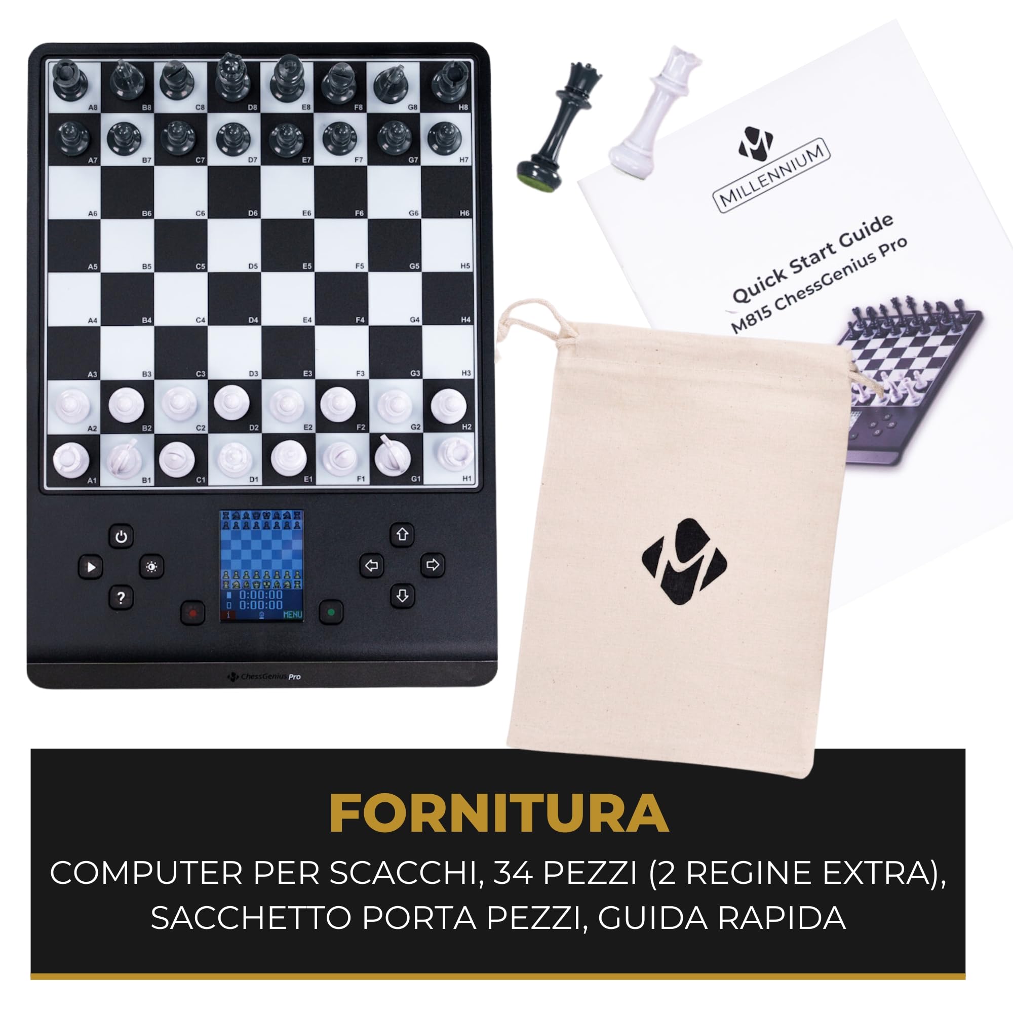MILLENNIUM M815 ChessGenius PRO - Scacchi computer per bambini, principianti e avanzati, allenatore intelligente per scacchi con diverse opzioni di esercizio e livelli di difficoltà personalizzabili
