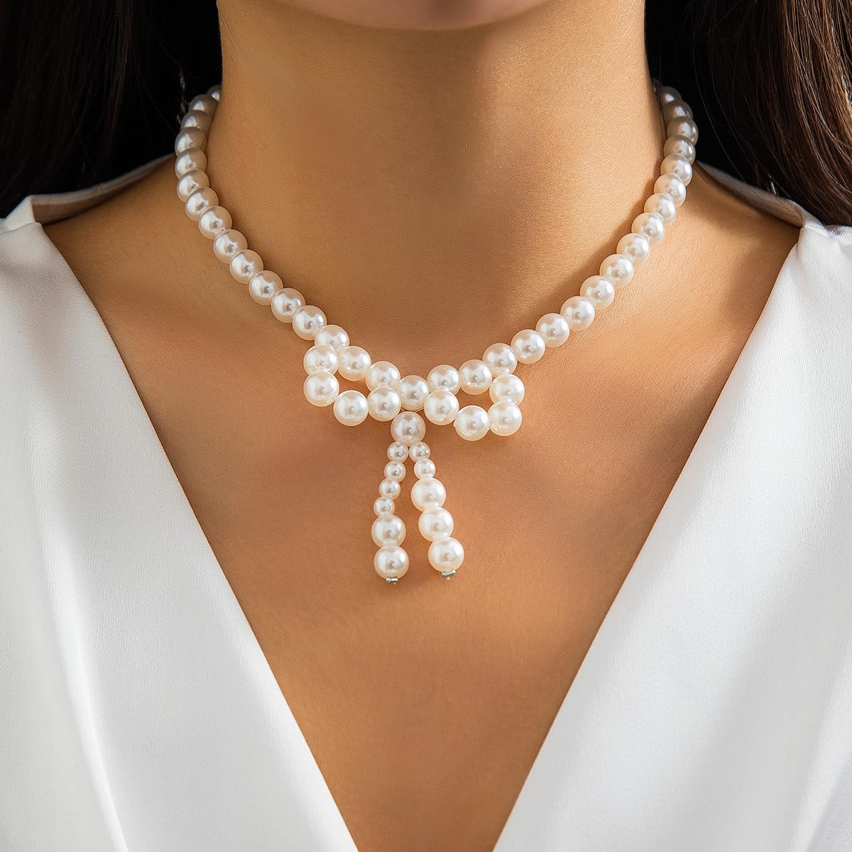 Gargantilla con lazo, cuentas blancas y negras, eslabones, joyería bohemia de playa para mujer