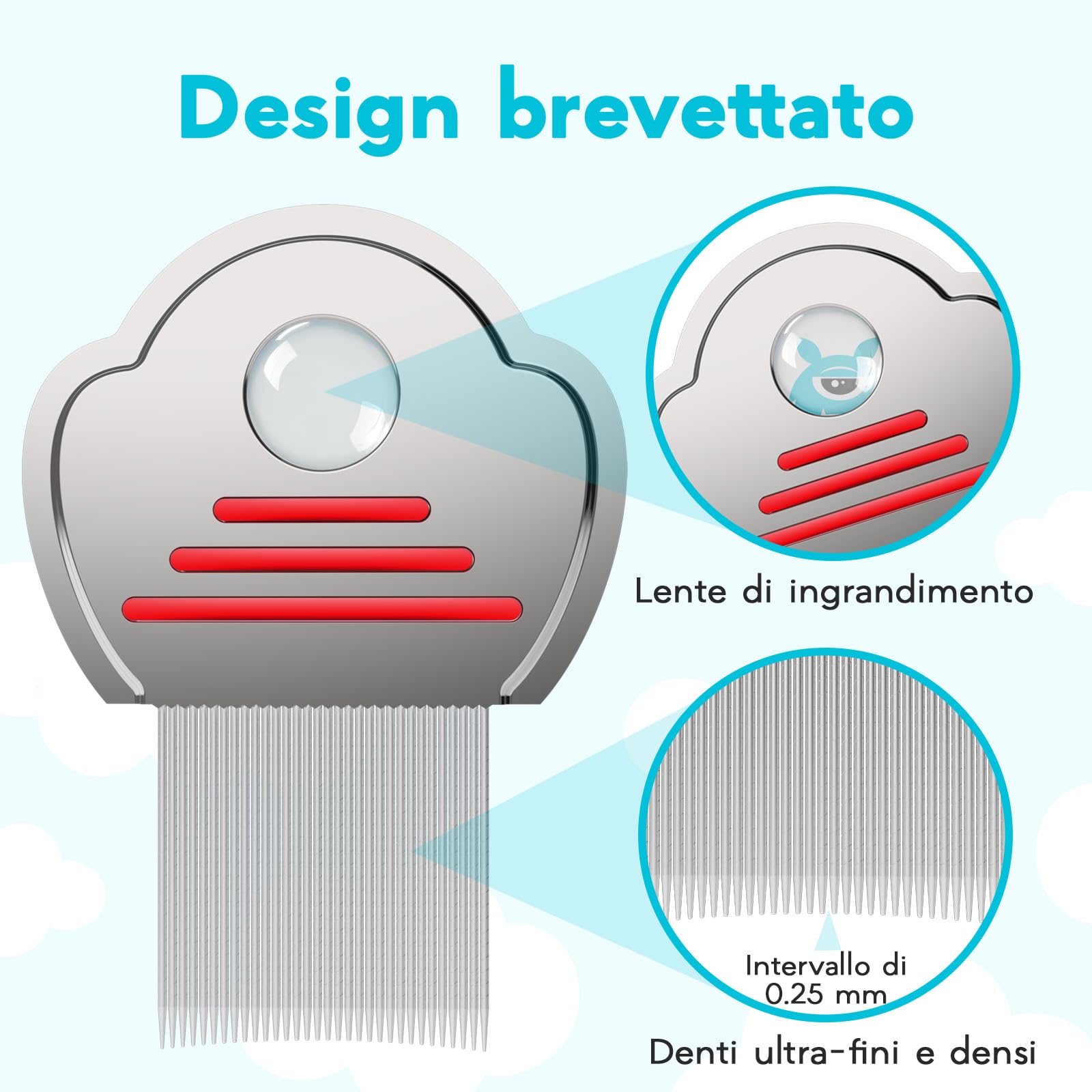 Adamson Pettine per Pidocchi e Lendini Bambini - Pettinino Acciaio - Elimina Lendini - Resistente e Facile da Pulire