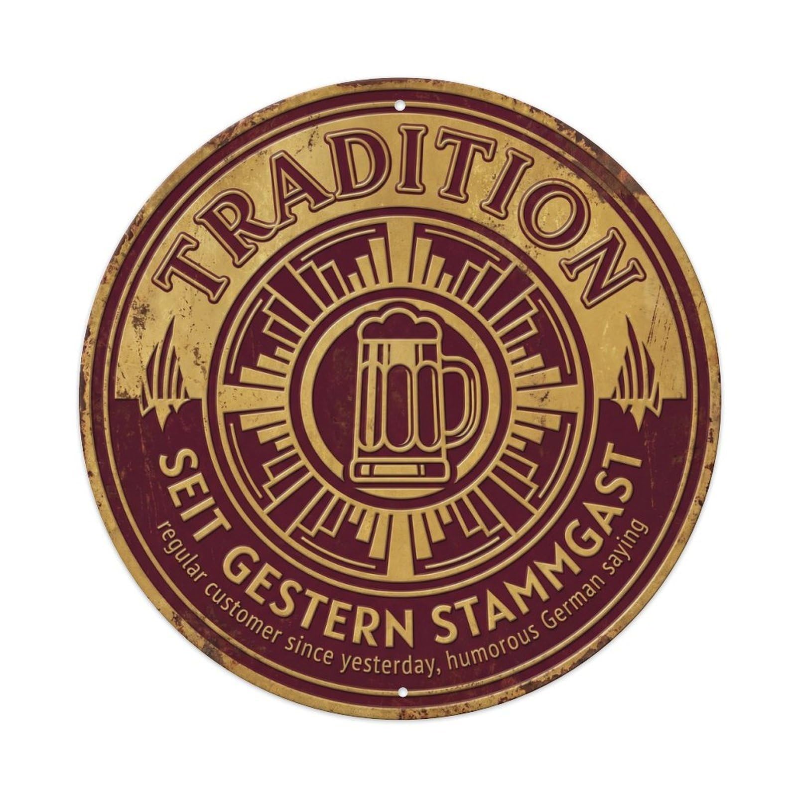Vintage Bar Style Tradition Humorous Tavern Tradition Metal Tin Sign Plaque Wall Decor for Cafe, Club, Garden Round Metal Poster 8x8Inch